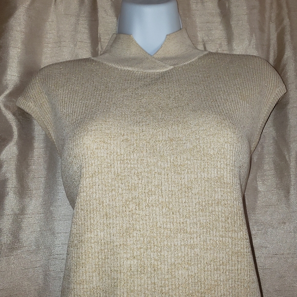 NWOT Coldwater Creek cream & gold metallic mock neck silk sweater Womens… - Picture 5 of 7